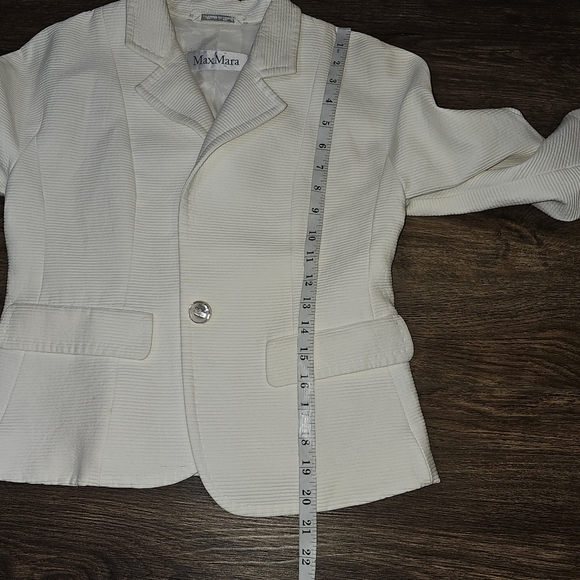 Max Mara Ribbed White Blazer Pearl Button Closure Sz 4 Business Casual,Classic - Picture 9 of 12